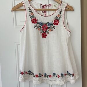 Max Studio Floral Embroidered Sleeveless Top Bohemian Fringe